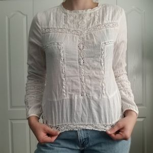 Hinge white cotton embroidered blouse small